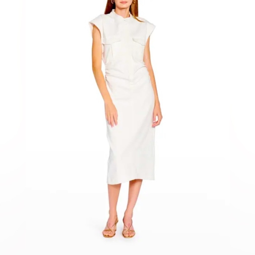EN SAISON Lira Short-Sleeve White Structured Midi Denim Dress